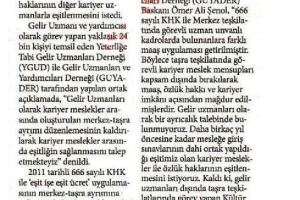 "24 Bin Gelir Uzmanı Eşitlik Bekliyor" (Muhtelif Gazeteler)